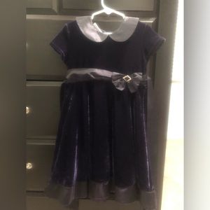Purple velvet dress with belt and collar, size 5